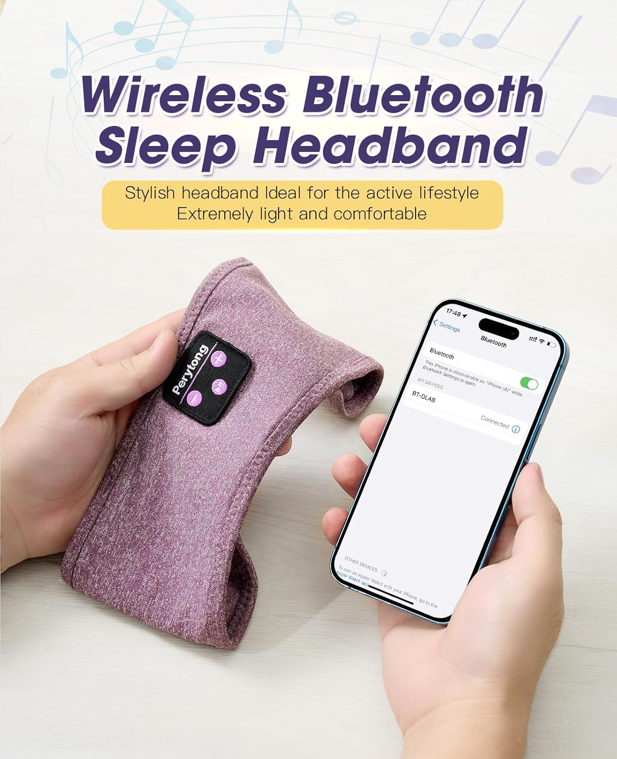 Sleep Headphones Bluetooth 5.4, Sleep Headphones for Side Sleepers with Ultra-Thin HD Stereo Speakers, Wireless & Sweat Resistant Sport Earphones for Workout Yoga Travel