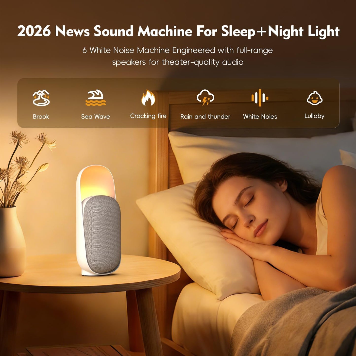 Sound Machine,White Noise Machine with Speaker,Night Light White Noise Machine,Sound Machine for Sleep for Room Decor Baby Kids Adult Home Office Travel