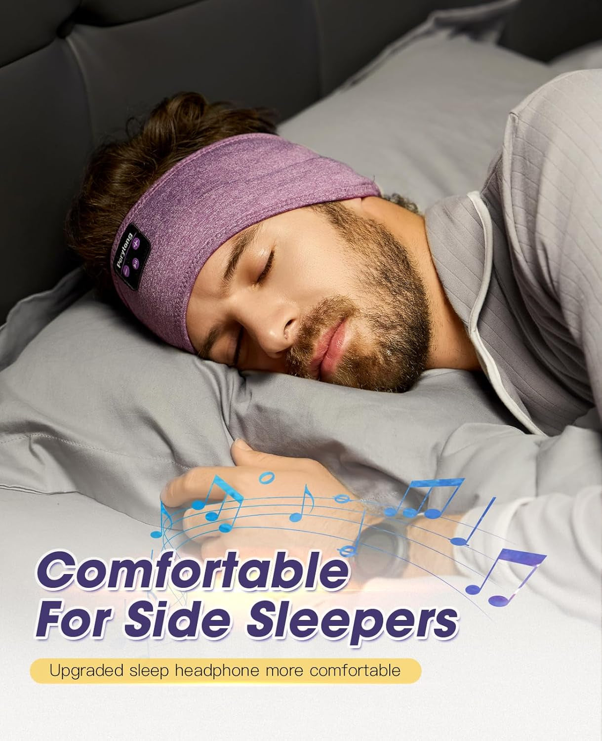 Sleep Headphones Bluetooth 5.4, Sleep Headphones for Side Sleepers with Ultra-Thin HD Stereo Speakers, Wireless & Sweat Resistant Sport Earphones for Workout Yoga Travel