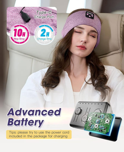 Sleep Headphones Bluetooth 5.4, Sleep Headphones for Side Sleepers with Ultra-Thin HD Stereo Speakers, Wireless & Sweat Resistant Sport Earphones for Workout Yoga Travel