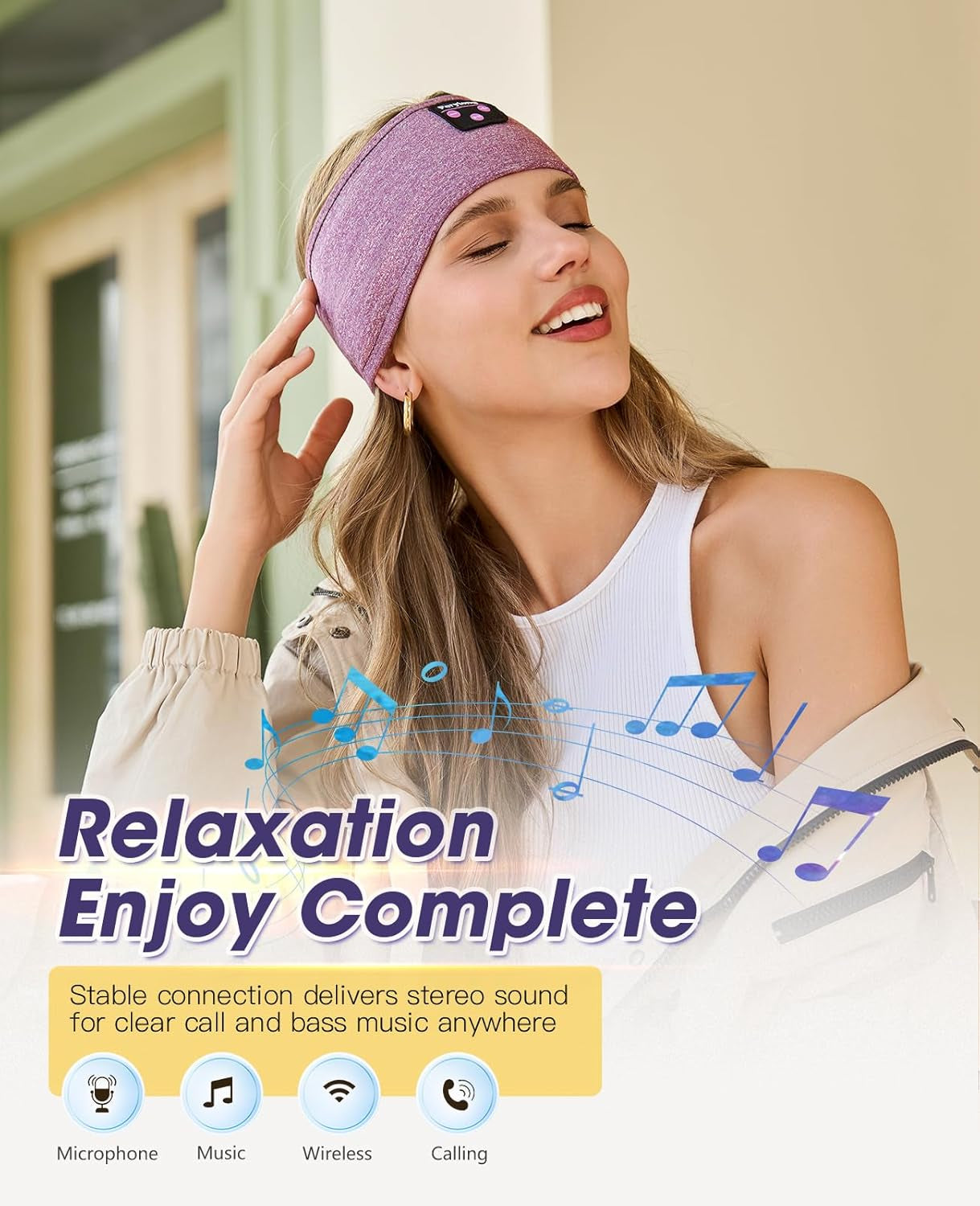 Sleep Headphones Bluetooth 5.4, Sleep Headphones for Side Sleepers with Ultra-Thin HD Stereo Speakers, Wireless & Sweat Resistant Sport Earphones for Workout Yoga Travel